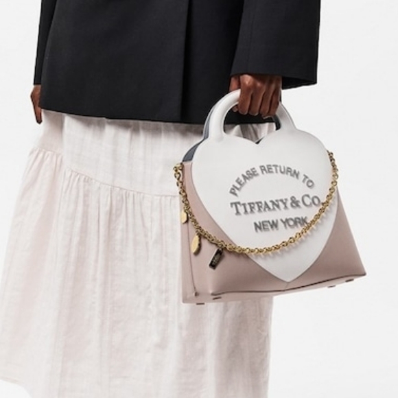 NEW TIFFANY Taupe / White Charm Tote Bag RTT - Picture 4 of 7